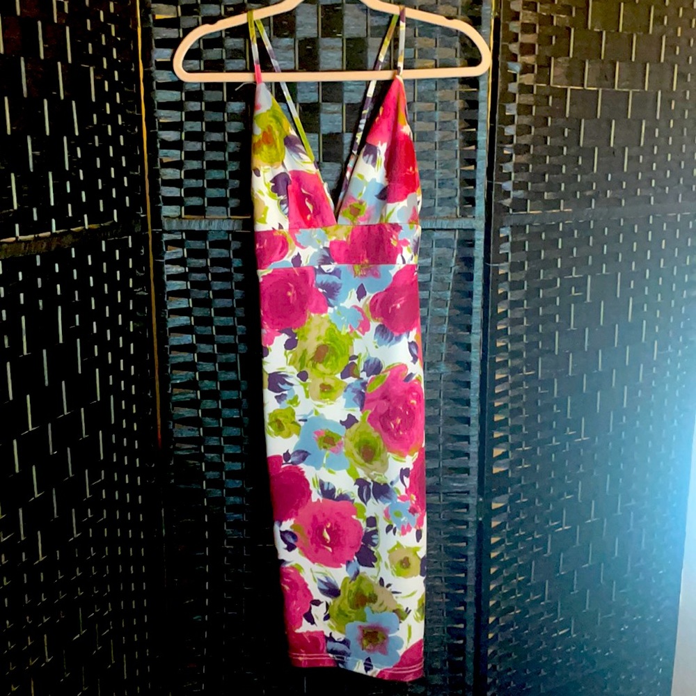 Flower Print V-Neck Cocktail Dress